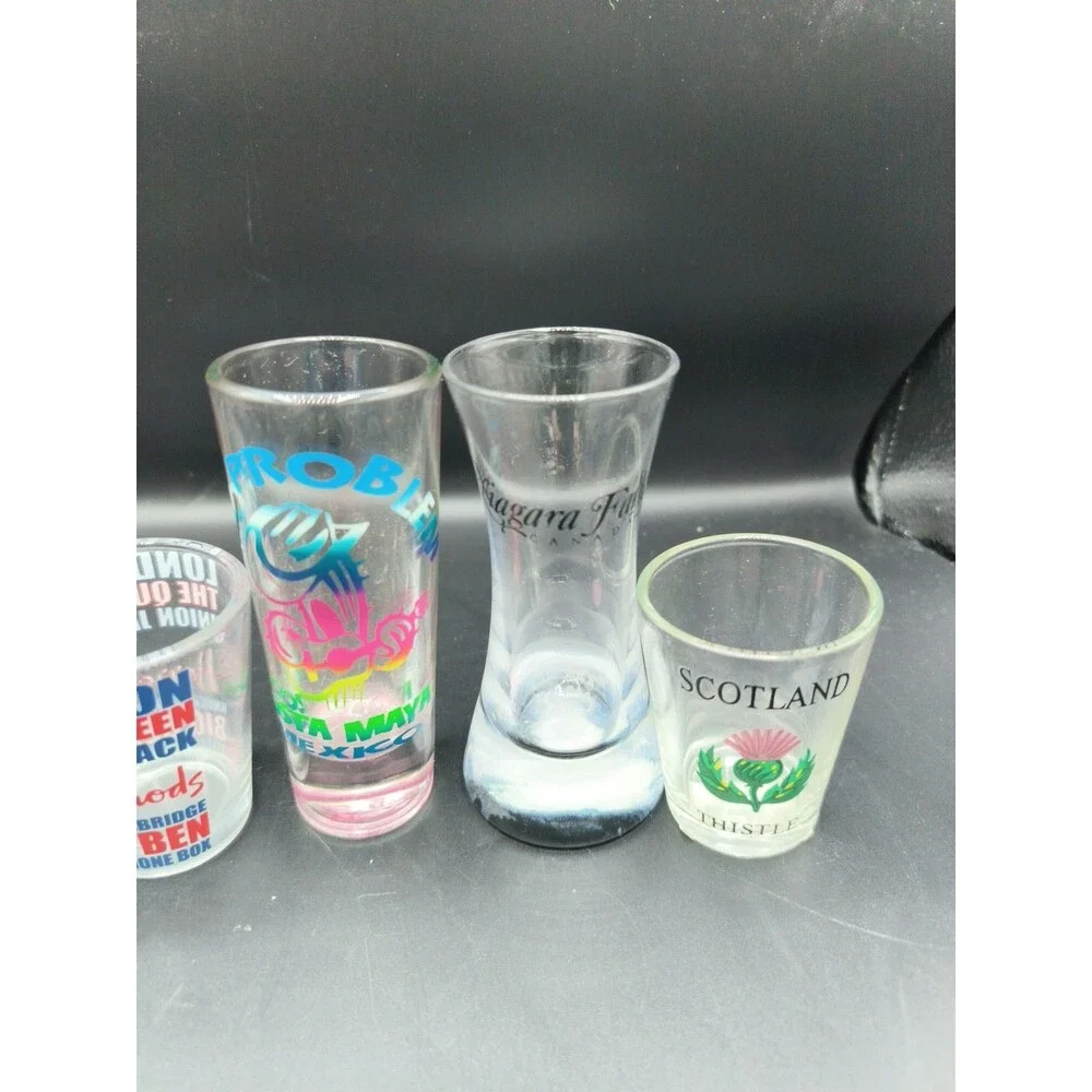 Lot of 7 Country Souvenir Shot Glasses Mexico England Dublin Canada Brazil Scotl